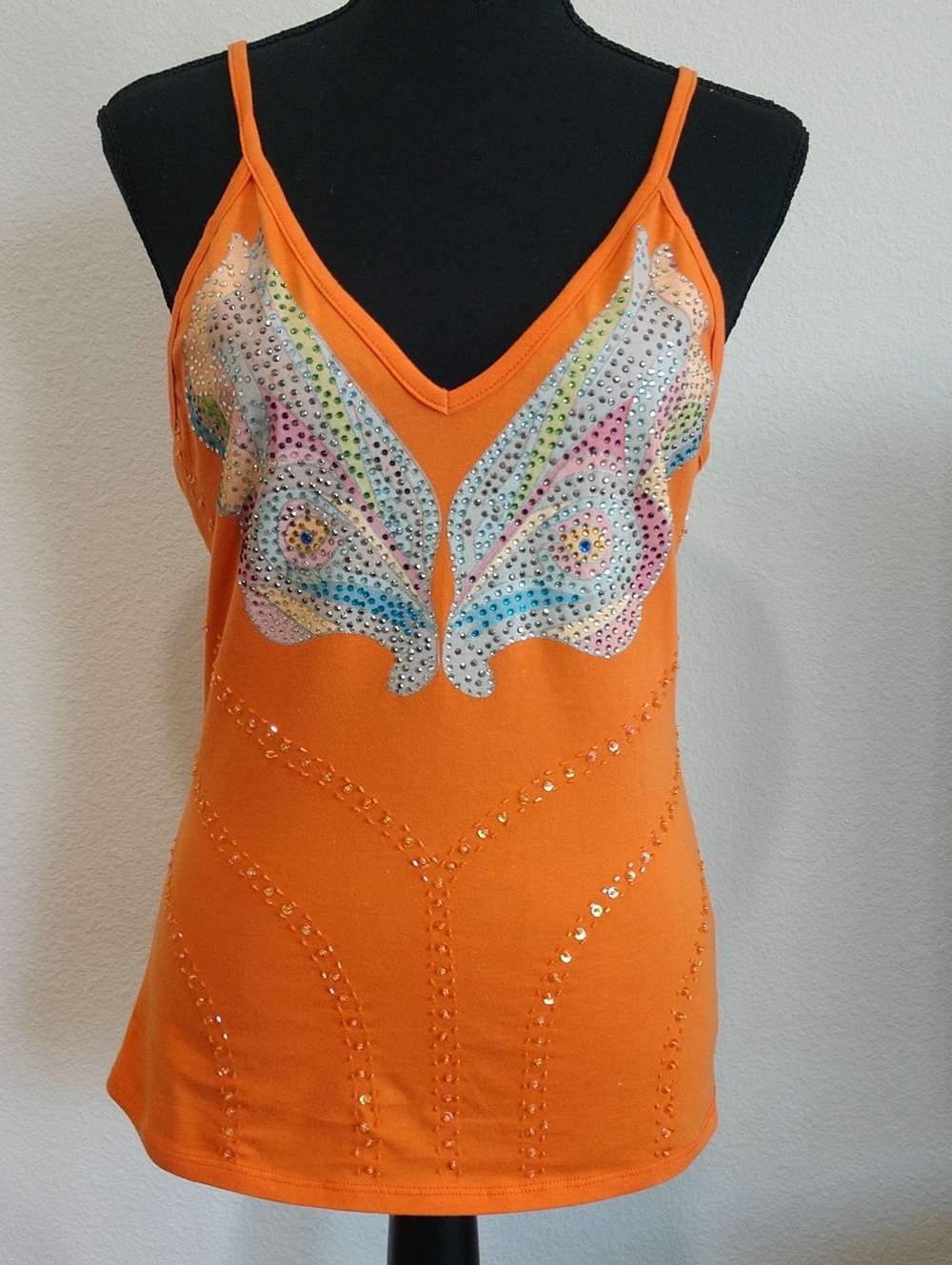 Sugarlips Orange Rhinestone Butterfly V-Neck Cami
